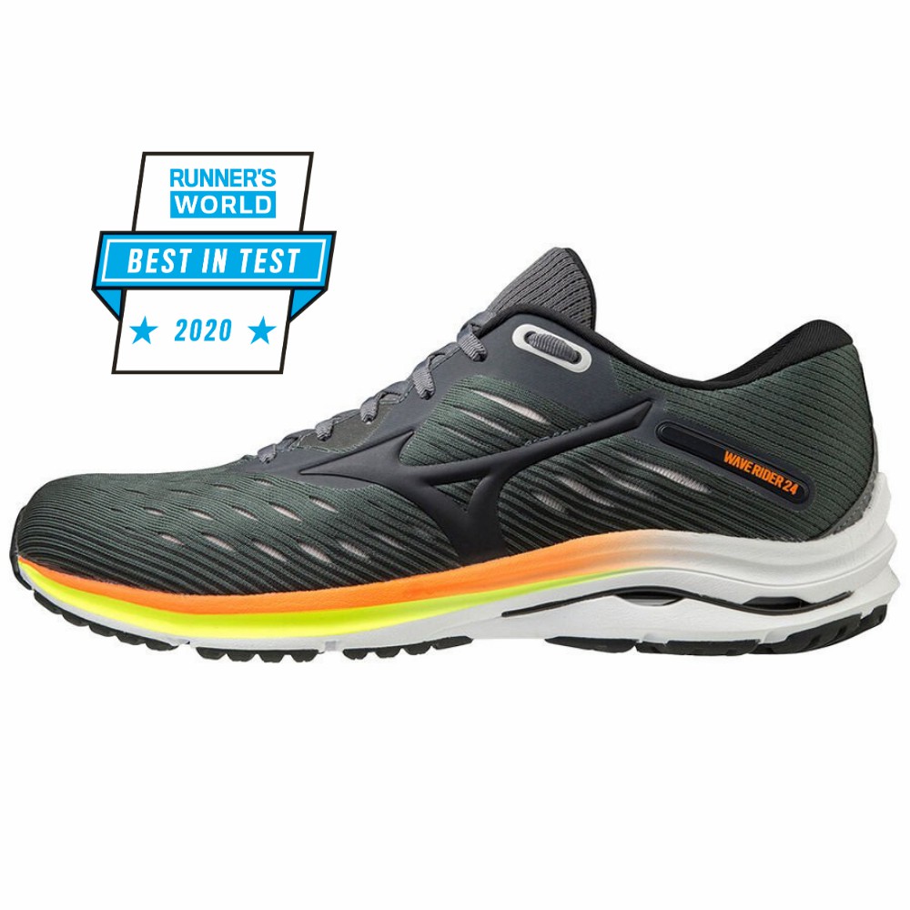 Sapatilhas Running Mizuno Wave Rider 24 - Homem - Verdes Escuro/Laranja - SYUMI0958